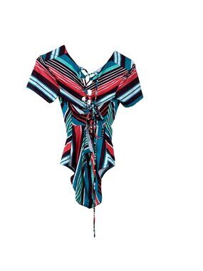 NEW Laundry by Shelly Segal Plunging Neck Lace Back Swimsuit Sz Large